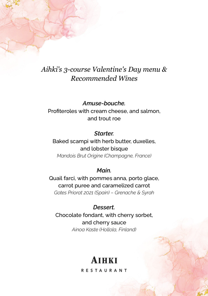 Aihki’s 3-course Valentine's Day menu & Recommended Wines