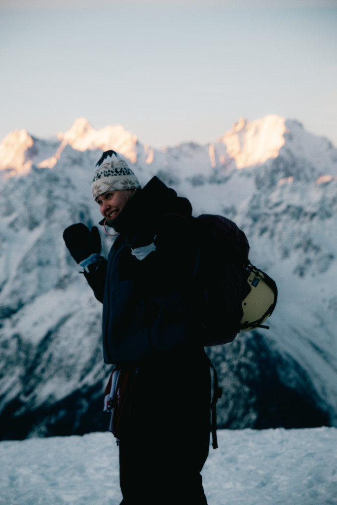 Freerider Iina Kurunsaari with mountains on the background