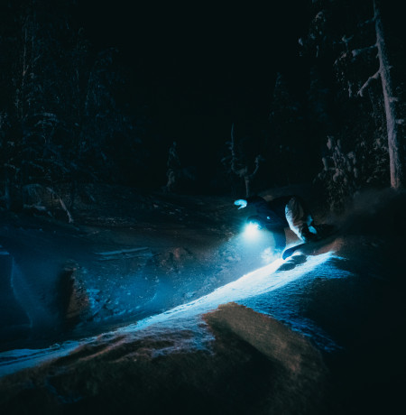 Snowboarding during dark, Pyhä Ski Resort, Lapland