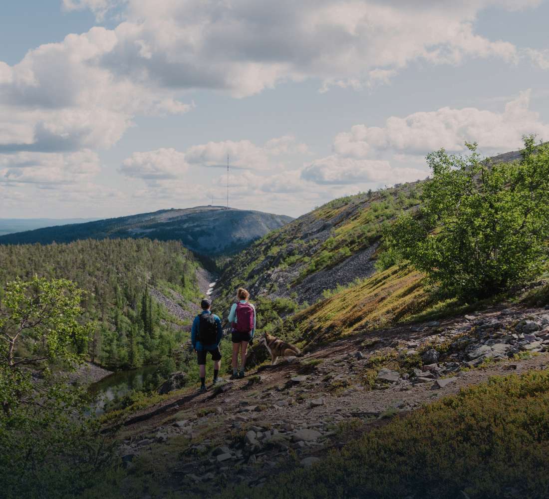 Two hikers in the national park during summer