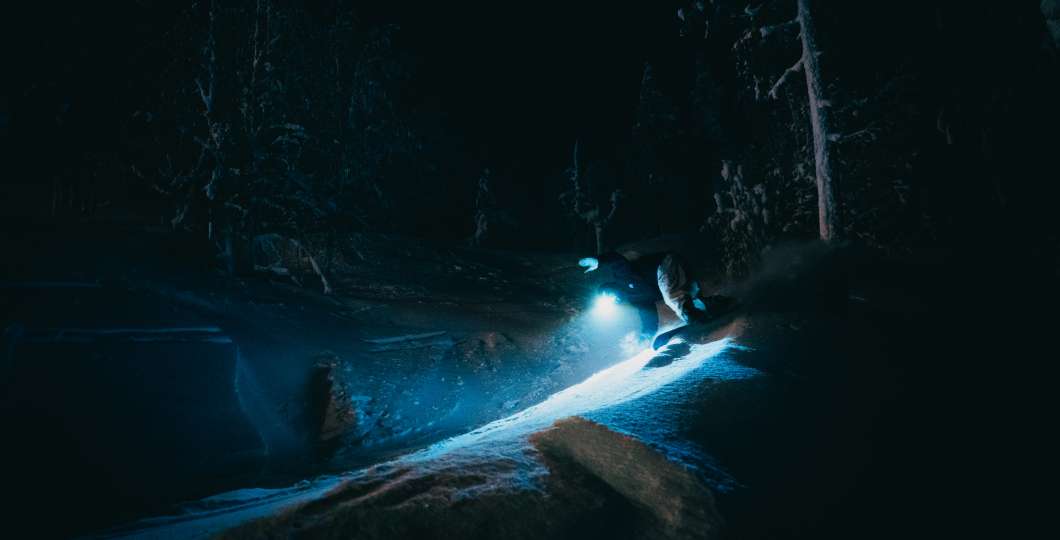 Snowboarding during dark, Pyhä Ski Resort, Lapland